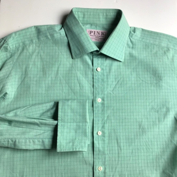 Thomas Pink green checkered cotton shirt F Cuff Sz 17 ~34 made in Ireland 🇮🇪 - Picture 6 of 10